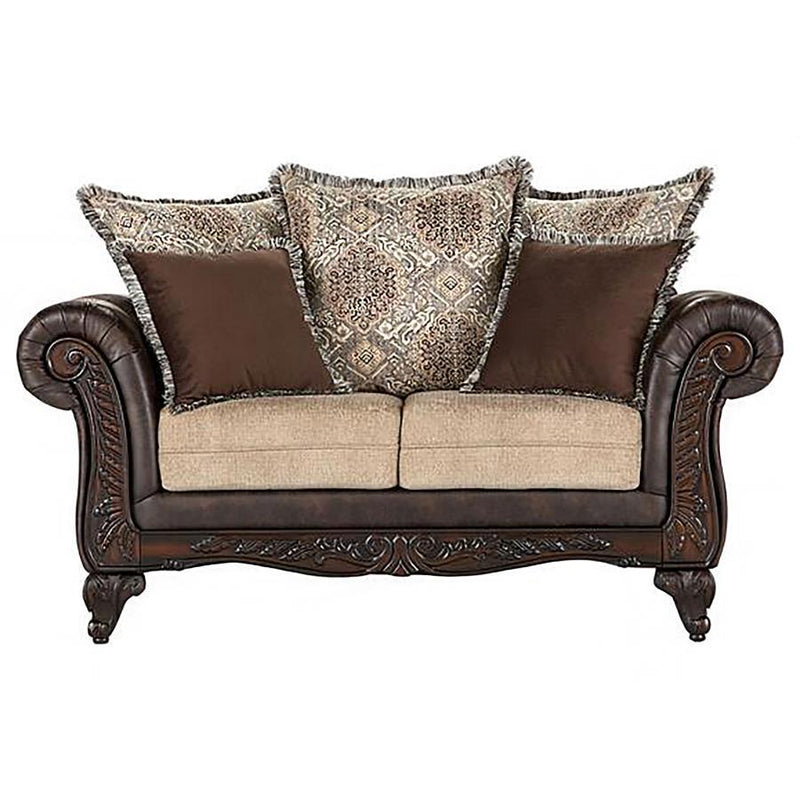 Elmbrook - Upholstered Rolled Arm Sofa Set With Intricate Wood - JaxCo Furniture