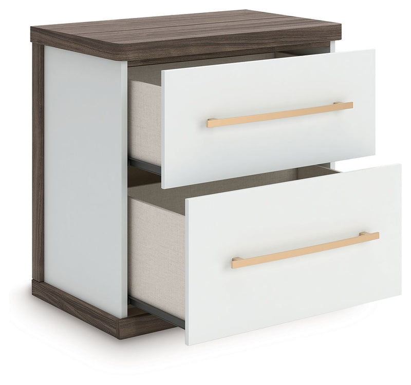 Kendanport - Brown / White - Two Drawer Night Stand - JaxCo Furniture
