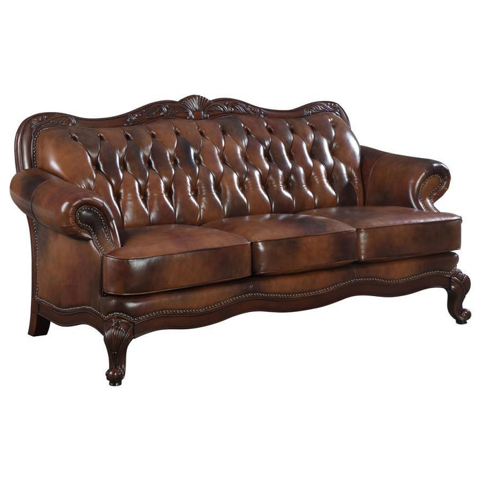 Victoria - Full Leather Upholstered Rolled Arm Sofa - Brown - JaxCo Furniture