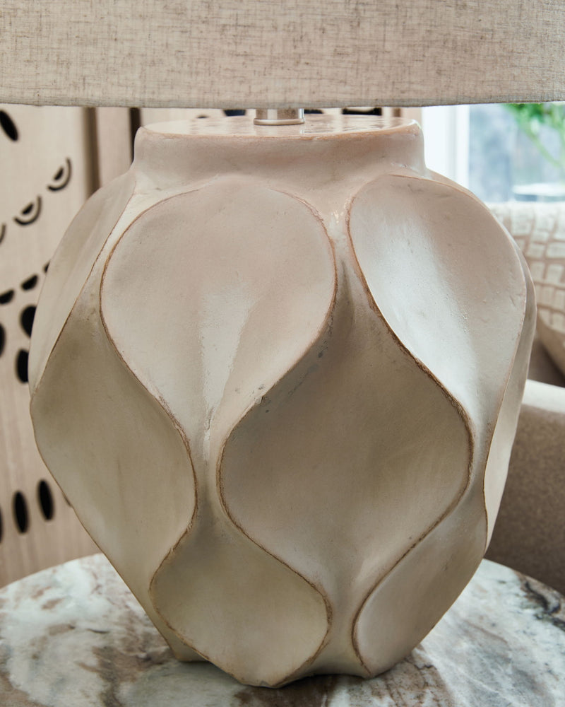 Edselham - Distressed Cream - Paper Table Lamp - JaxCo Furniture