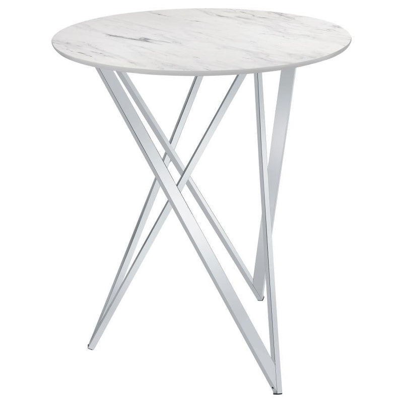 Bexter - Round Faux Marble Bistro Bar Table - Chrome - JaxCo Furniture