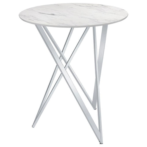 Bexter - Round Faux Marble Bistro Bar Table - Chrome - JaxCo Furniture