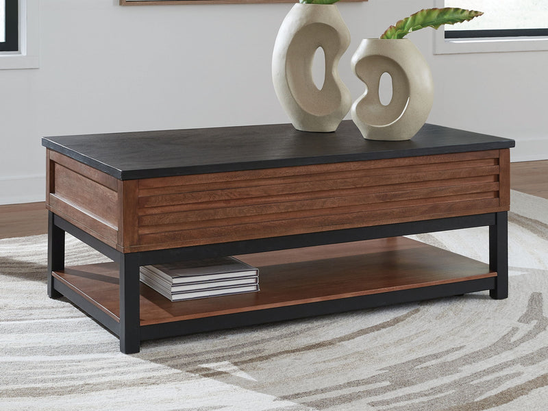 Kallari - Warm Brown / Black - Lift Top Cocktail Table - JaxCo Furniture