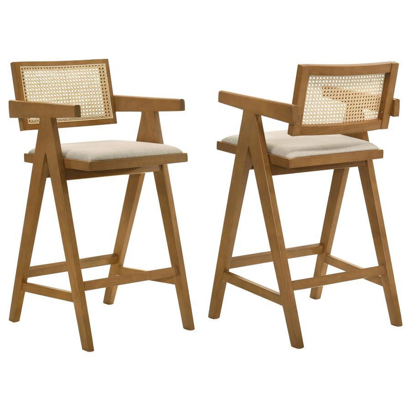 Kane - Woven Rattan Wood Bar Chair (Set of 2) - Light Walnut - JaxCo Furniture