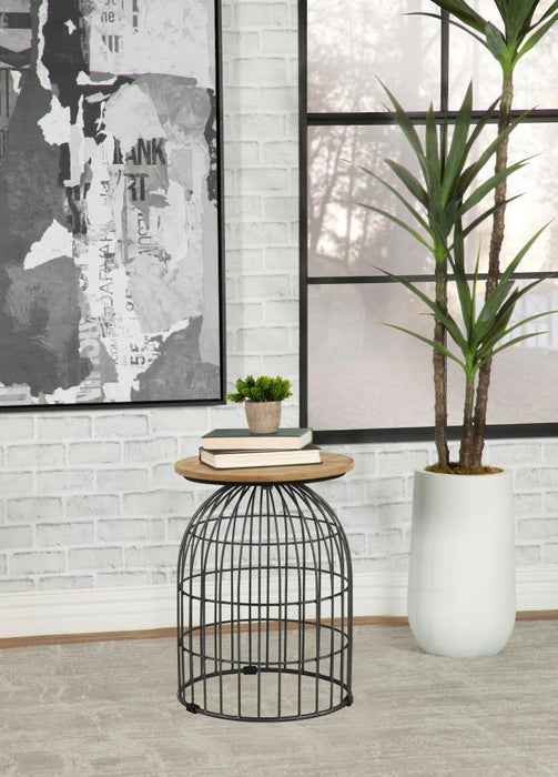 Bernardo - Round Wire Frame Side Table - Natural And Gunmetal - JaxCo Furniture