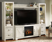 Bellaby - Whitewash - Entertainment Center - TV Stand With Faux Firebrick Fireplace Insert - JaxCo Furniture
