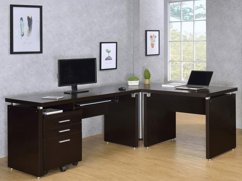 Skylar - L-Shape Desk With Mobile File Cabinet - Cappuccino - JaxCo Furniture