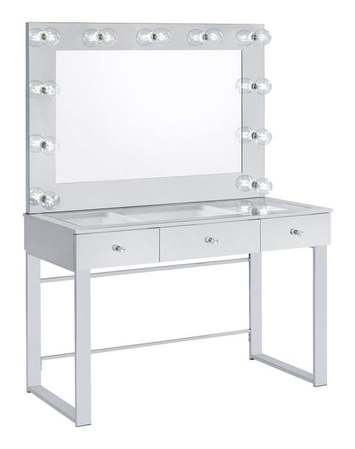 Umbridge - 3-Drawer Vanity Set With Lighting - Chrome And White - JaxCo Furniture