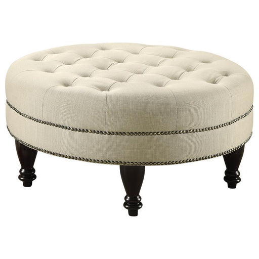 Elchin - Round Upholstered Tufted Ottoman - Oatmeal - JaxCo Furniture