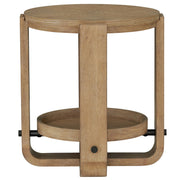 Escape - Round End Table With Shelf - Glazed Natural Oak / Black Metal Trim - JaxCo Furniture