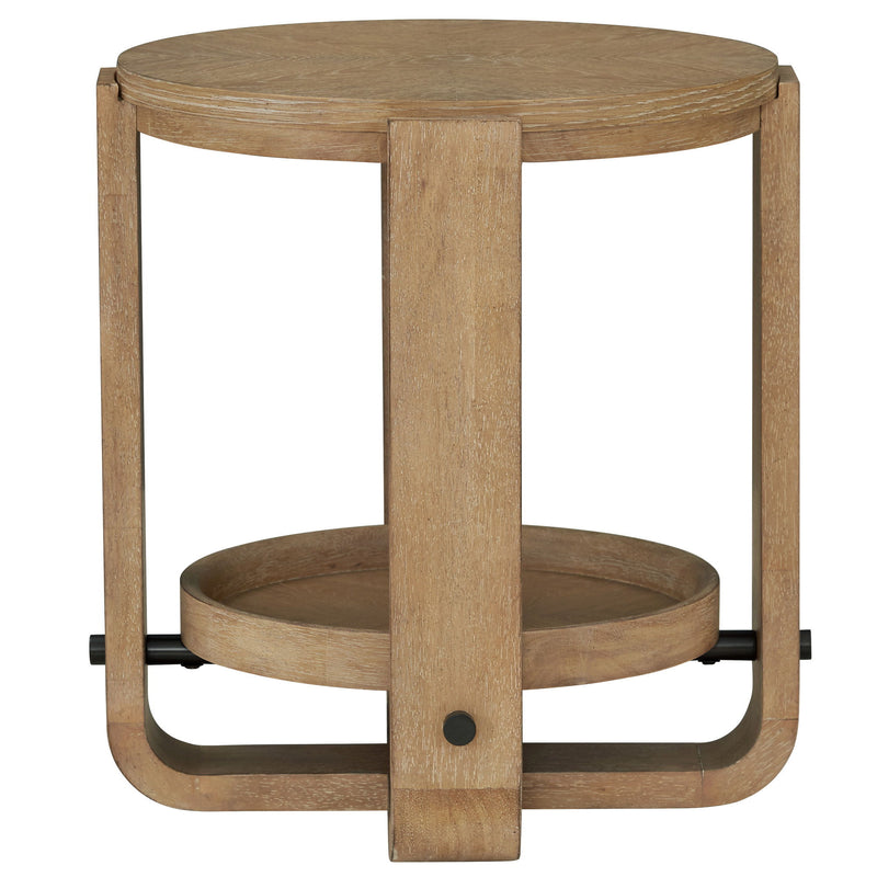 Escape - Round End Table With Shelf - Glazed Natural Oak / Black Metal Trim - JaxCo Furniture