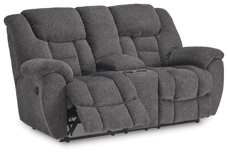 Foreside - Charcoal - Dbl Reclining Loveseat with Console - JaxCo Furniture