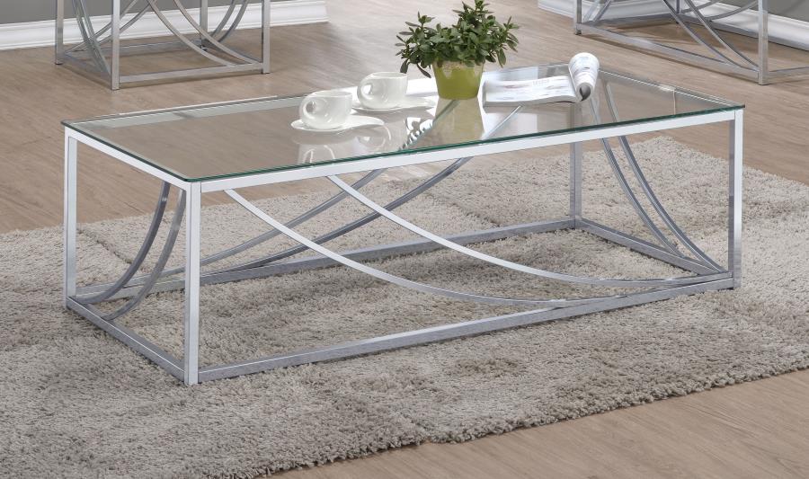 Lille - Rectangular Glass Top Coffee Table - Chrome - JaxCo Furniture