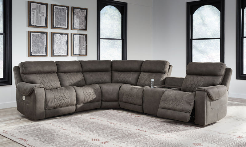 Hoopster - Gunmetal - Zero Wall Power Recliner with Console 6 Pc Sectional - JaxCo Furniture