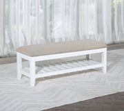 Bexhill - Upholstered Rectangular Bench With Shelf - White - JaxCo Furniture