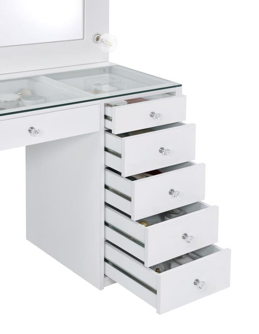 Acena - 7-Drawer Vanity Set With Lighting - White High Gloss - JaxCo Furniture