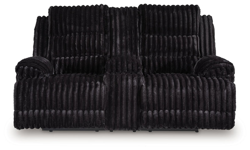 Rhine Falls - Onyx - Double Reclining Power Loveseat With Console - JaxCo Furniture