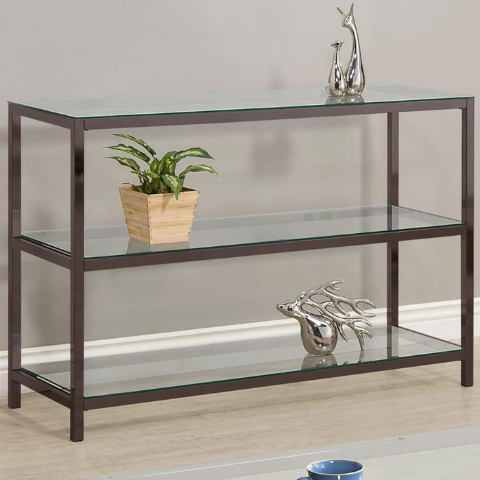 Trini - 2-Shelf Glass Top Entryway Console Table - Black Nickel - JaxCo Furniture