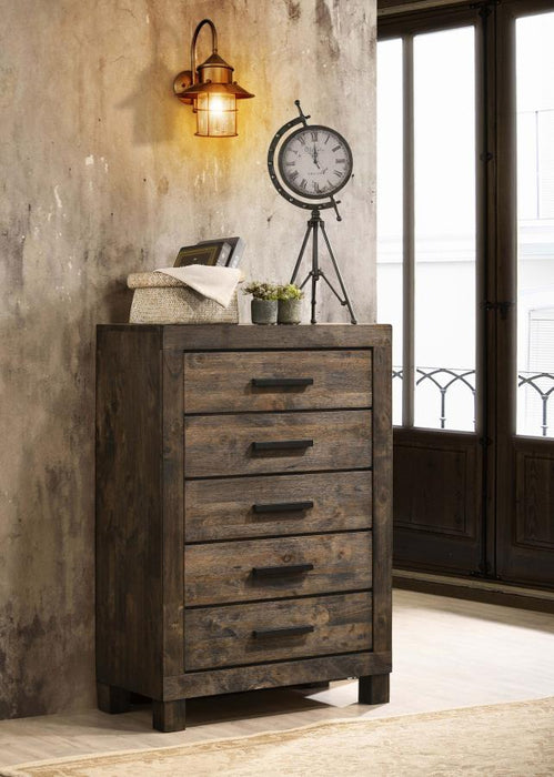 Woodmont - 5-Drawer Bedroom Chest - Rustic Golden Brown - JaxCo Furniture