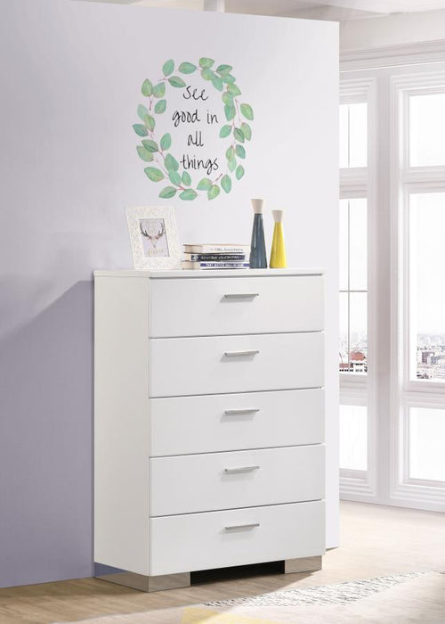 Felicity - 5-Drawer Bedroom Chest - White High Gloss - JaxCo Furniture