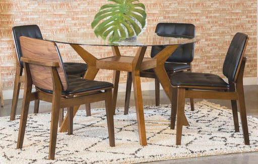 Paxton - 5 Piece Round Glass Top Dining Table Set - Nutmeg - JaxCo Furniture