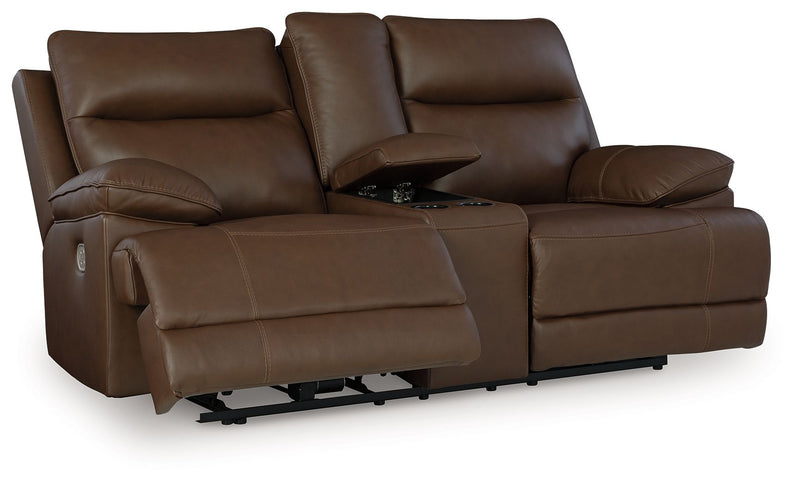 Vonryan - Tobacco - Power Reclining Loveseat With Console / Adj Headrest - JaxCo Furniture