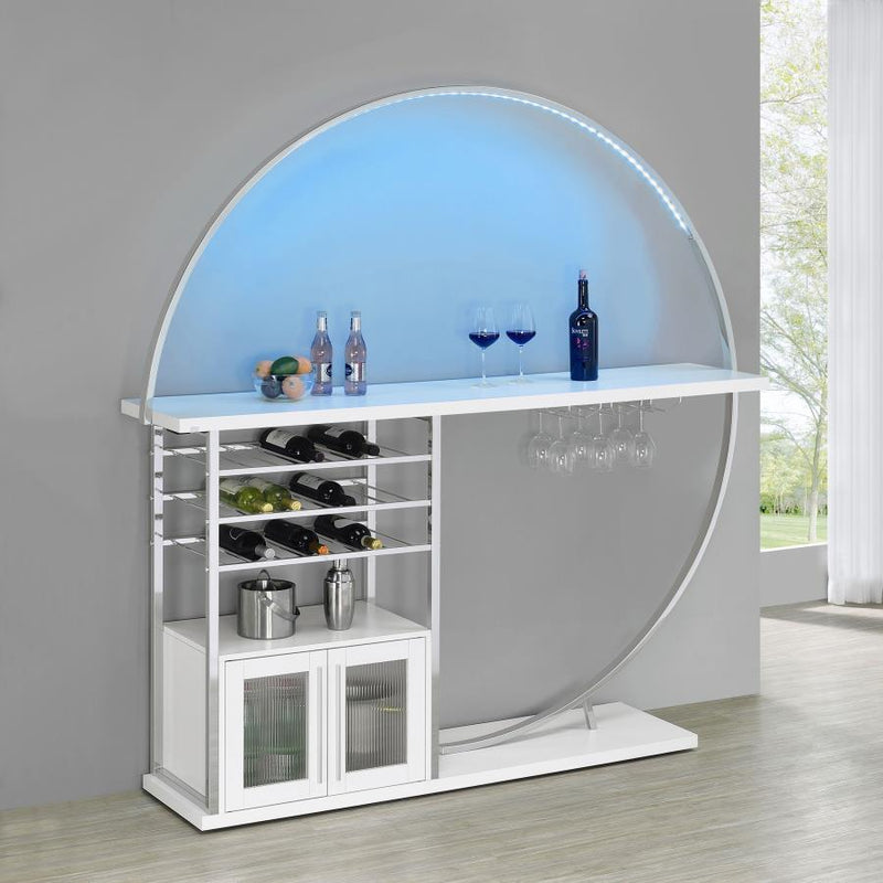 Risley - 2-Door Circular LED Home Bar With Wine Storage - JaxCo Furniture