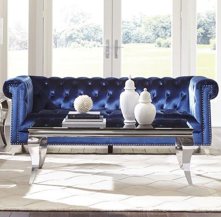 Bleker - Upholstered Tuxedo Arm Tufted Sofa - Blue - JaxCo Furniture