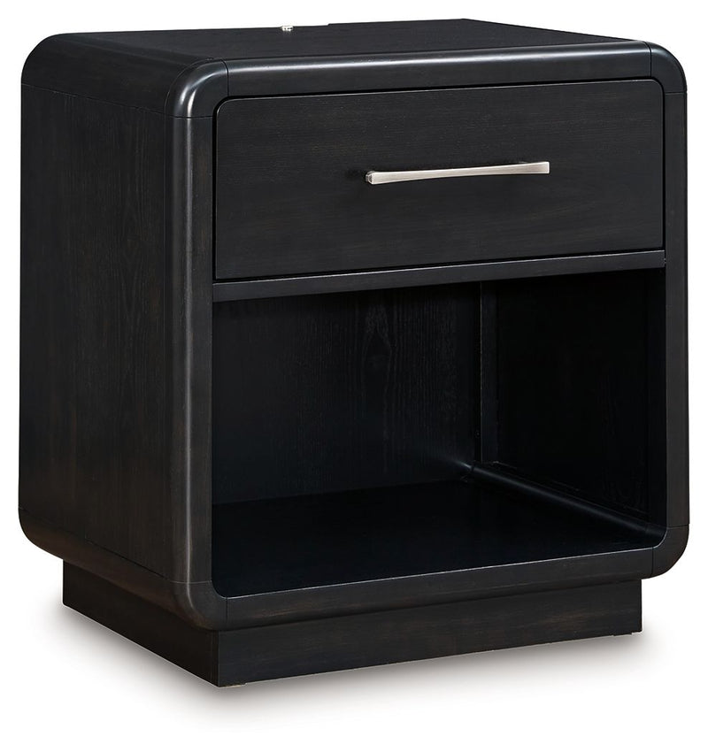 Rowanbeck - Black - One Drawer Night Stand - JaxCo Furniture