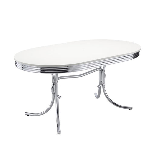 Retro - Oval Wood Top Dining Table - White And Chrome - JaxCo Furniture