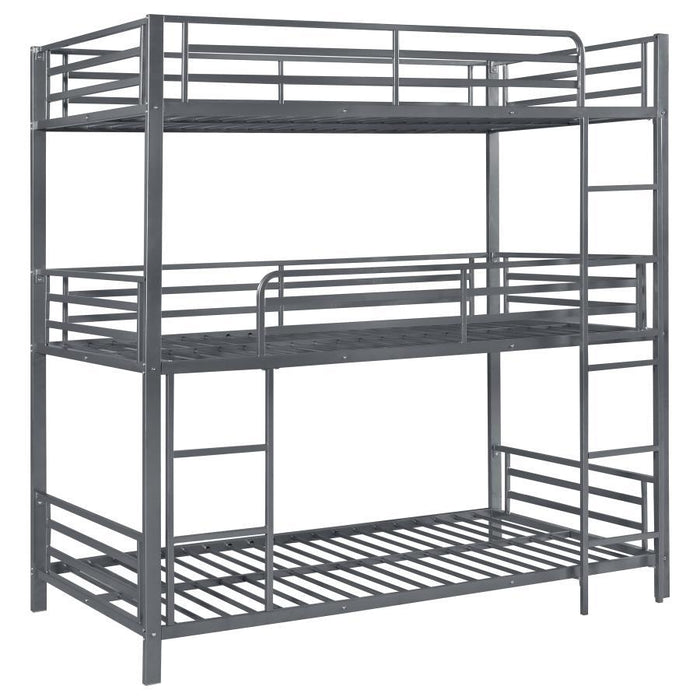 Maynard - Metal Twin Triple Bunk Bed - Gunmetal - JaxCo Furniture