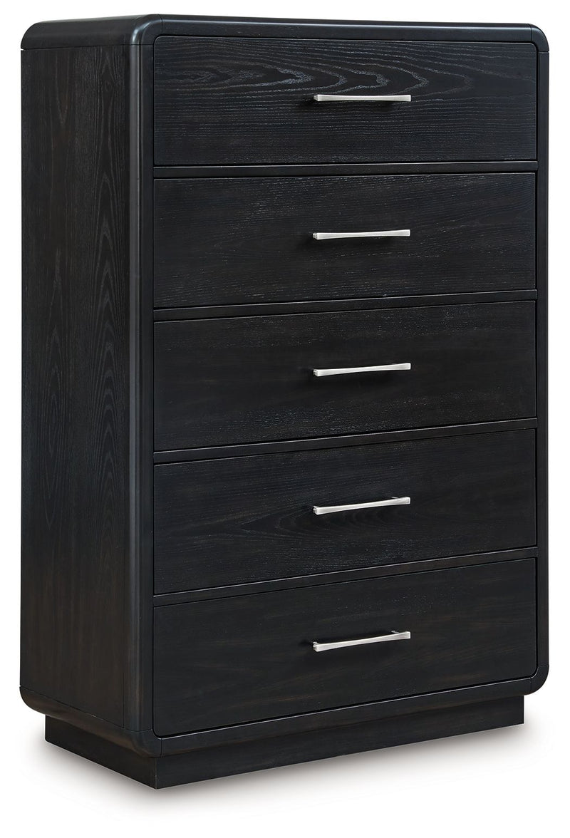 Rowanbeck - Black - Five Drawer Chest - JaxCo Furniture