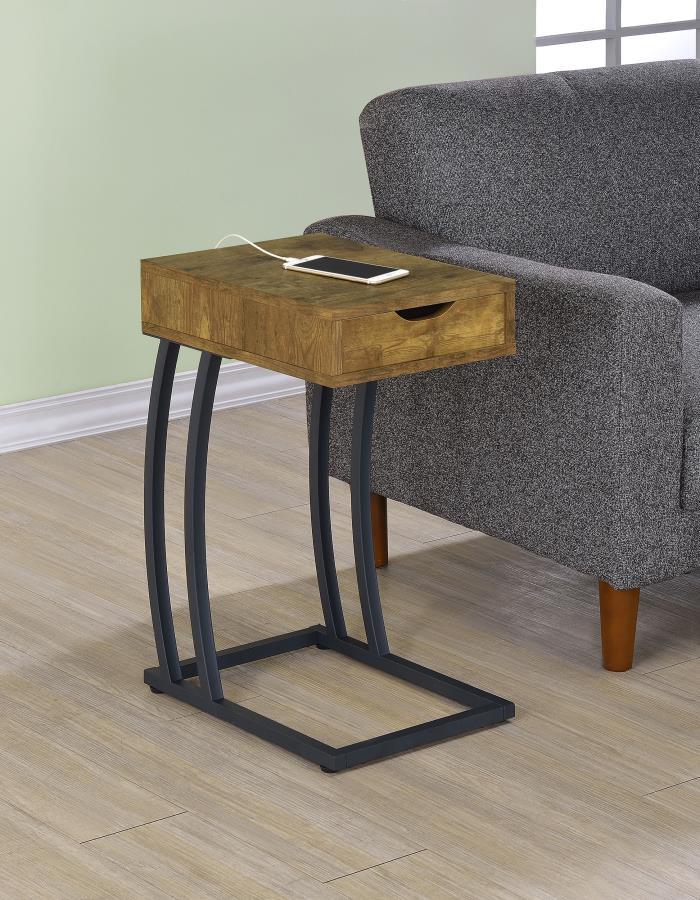 Troy - 1-Drawer C-Shaped Side Table Power Outlet - JaxCo Furniture