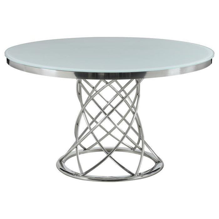 Irene - 5 Piece Round Glass Top Dining Set - White And Chrome - JaxCo Furniture