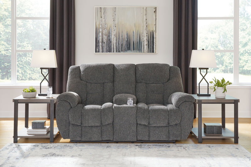 Foreside - Charcoal - Dbl Reclining Loveseat with Console - JaxCo Furniture