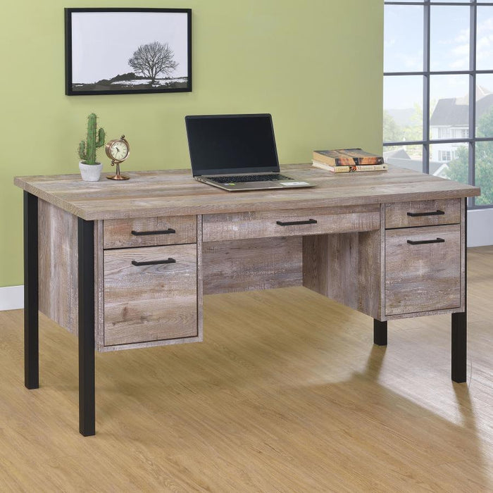 Samson - 4-Drawer Office Computer Desk - Weathered Oak - JaxCo Furniture