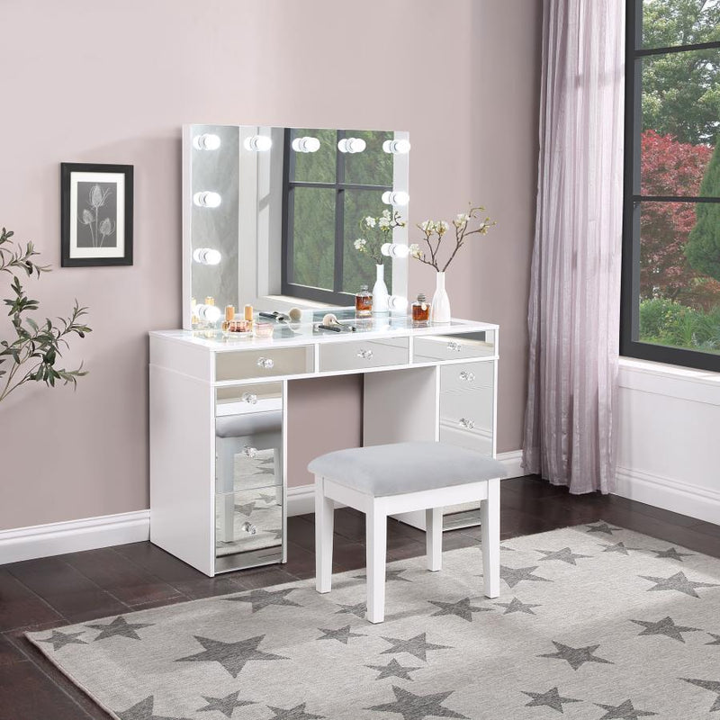 Regina - Makeup Vanity Table Set With Lighting - White - JaxCo Furniture