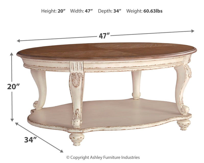 Realyn - White / Brown - Oval Cocktail Table - JaxCo Furniture