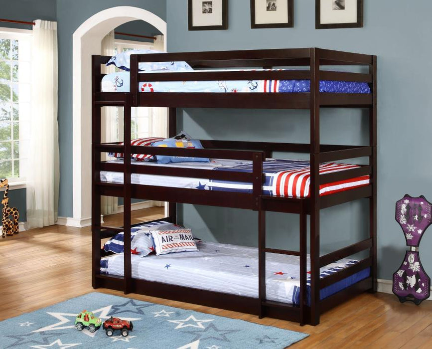 Sandler - Wood Twin Triple Bunk Bed - Cappuccino - JaxCo Furniture