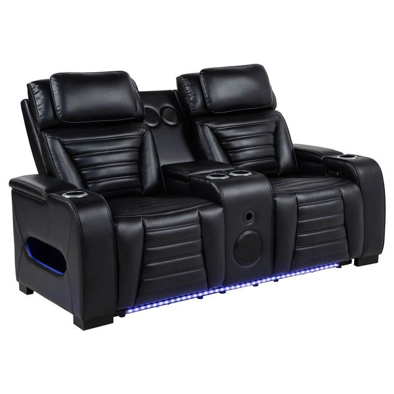 Zuma - Faux Leather Dual Power Reclining LED Loveseat - Black - JaxCo Furniture