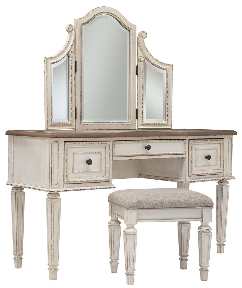 Realyn - White / Brown / Beige - Vanity/Mirror/Stool (Set of 3) - JaxCo Furniture