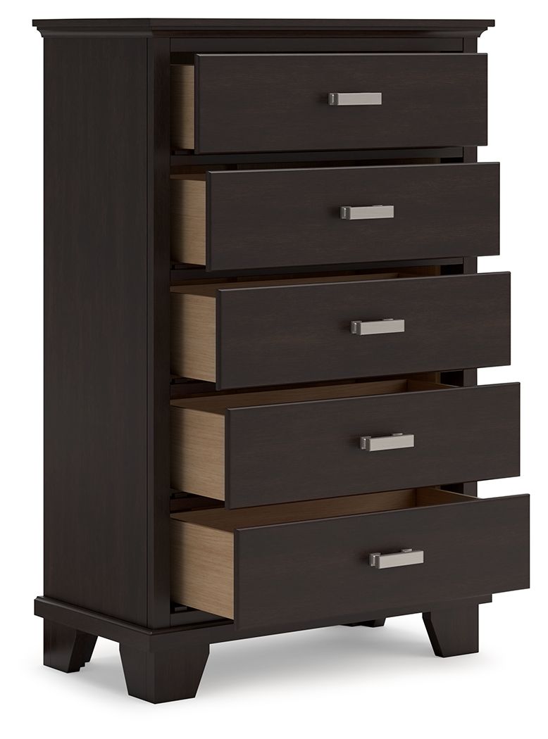 Covetown - Dark Brown - Five Drawer Chest - JaxCo Furniture
