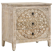 Mariska - 3-Drawer Wood Mandala Cabinet - Distressed White - JaxCo Furniture