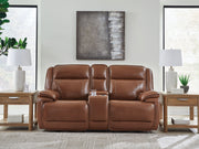 Healy Pier - Chocolate - Power Reclining Loveseat With Console / Adj Headrest - JaxCo Furniture