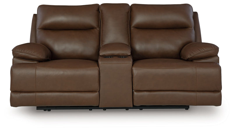 Vonryan - Tobacco - Power Reclining Loveseat With Console / Adj Headrest - JaxCo Furniture