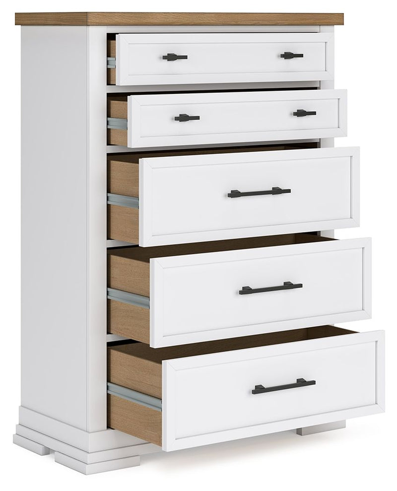 Ashbryn - White / Natural - Five Drawer Chest - JaxCo Furniture