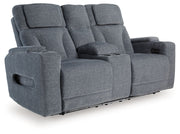 Studio Cave - Steel - Power Reclining Loveseat with Console - JaxCo Furniture