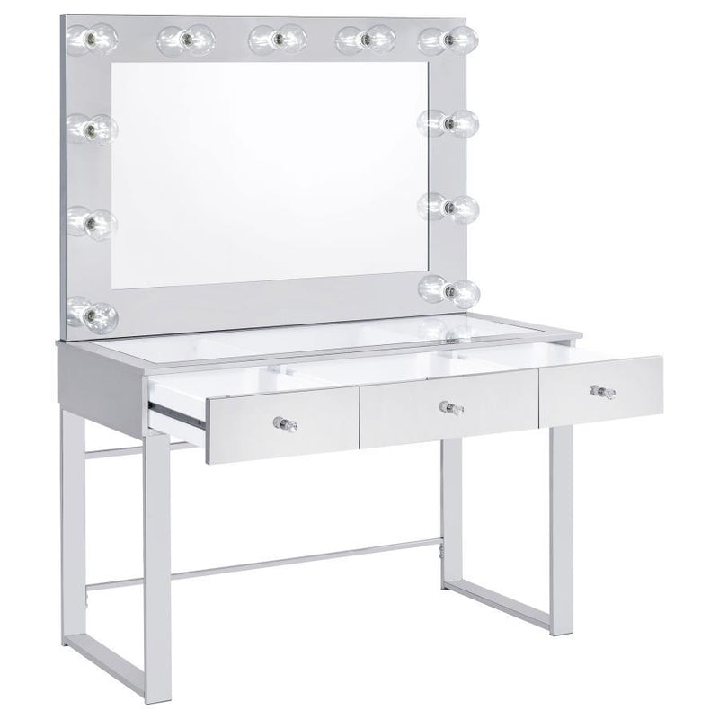 Umbridge - 3-Drawer Vanity Set With Lighting - Chrome And White - JaxCo Furniture