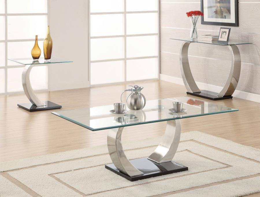 Pruitt - Glass Top Metal Base Console Table - Satin - JaxCo Furniture