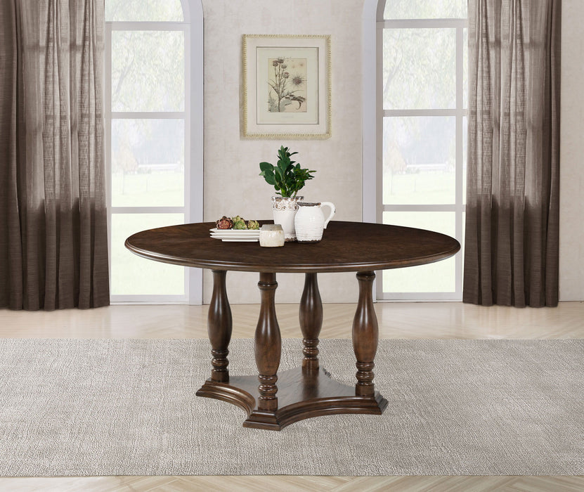 Landon - Round Wood Pedestal Dining Table - Rich Brown